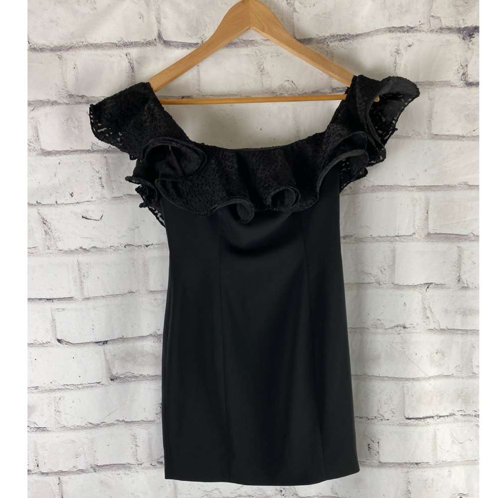 Black Short Off the Shoulder Ruffle Top Dress Sz 2